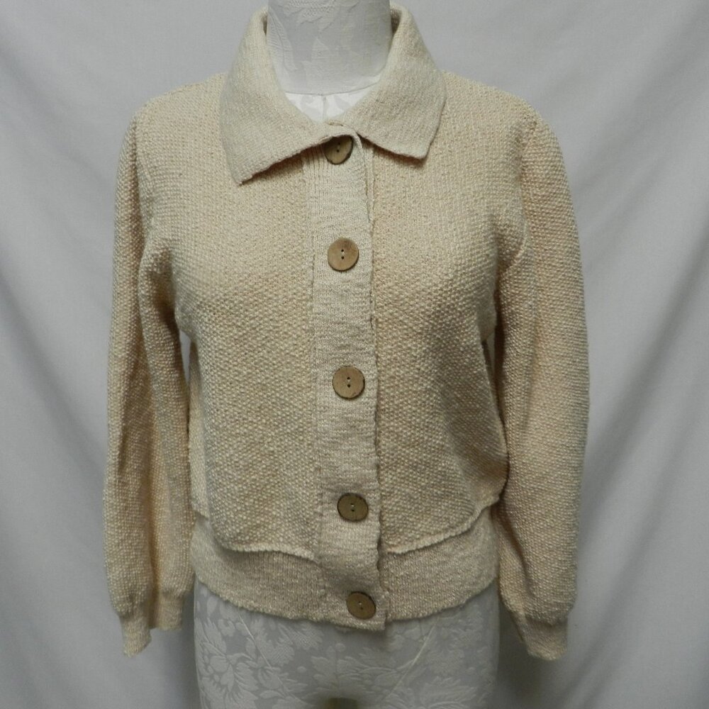Aaron & Amber Cardigan sweater top button cream Collared Size Sz Small Sm S